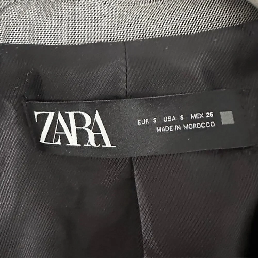 ZARA Gray Tailored Double Button Blazer Women's Small Glen 540 - Picture 8 of 10